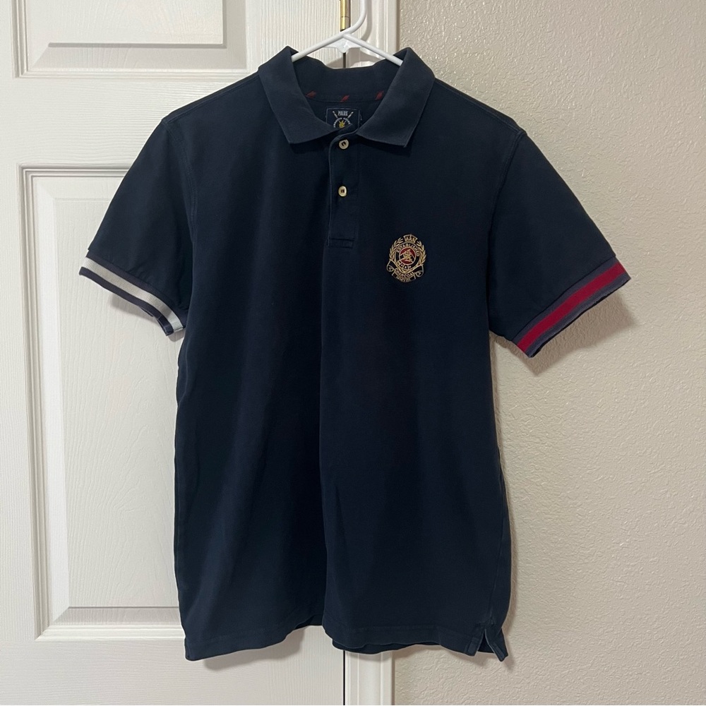 Charcoal Men’s Navy Embroidered Crest Polo Shirt Size Large